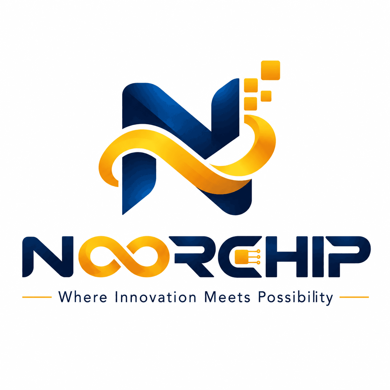 NoorChip logo with infinity wordmark and chip mark. Where Innovation Meets Possibility.